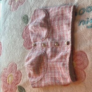 Pink Tweed Clutch with Pearl Accents